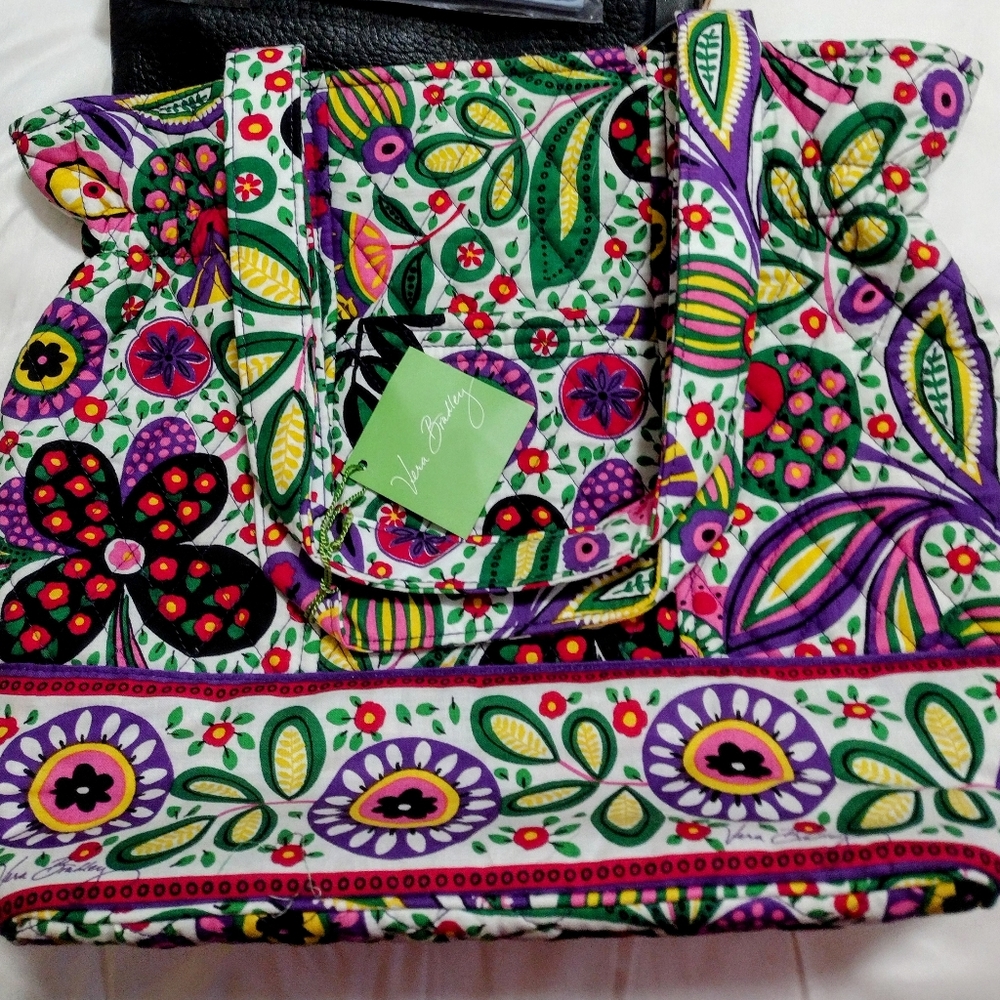 Floral Multicolor Tote Bag with Green Accent - Picture 9 of 12